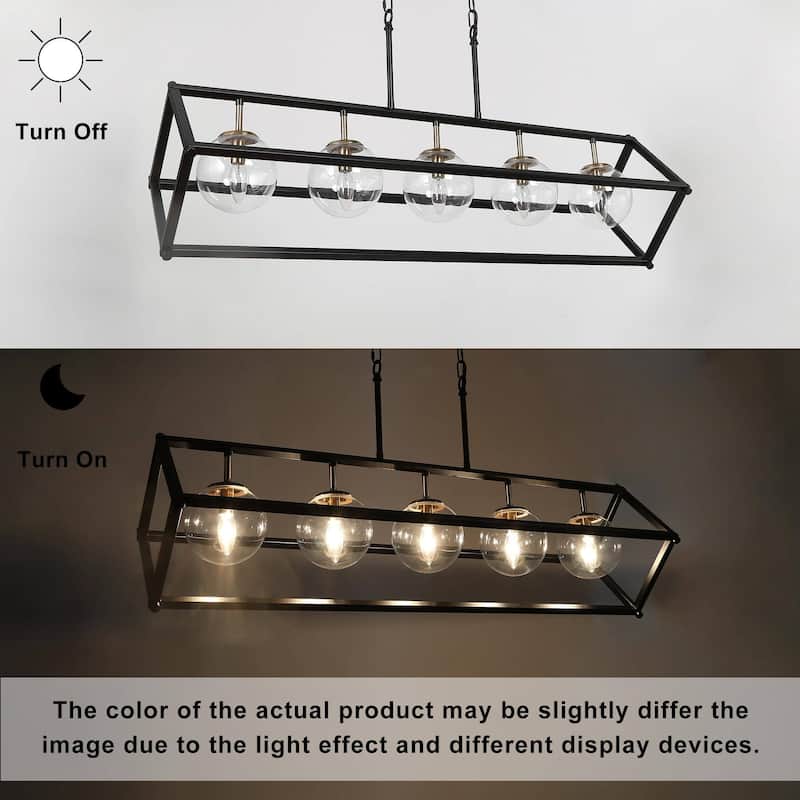 Modern Farmhouse 5-Light Geometric Chandeliers Black Gold Glass Island Light for Dining Room - 41.5"L x 20"Wx 23.5"H