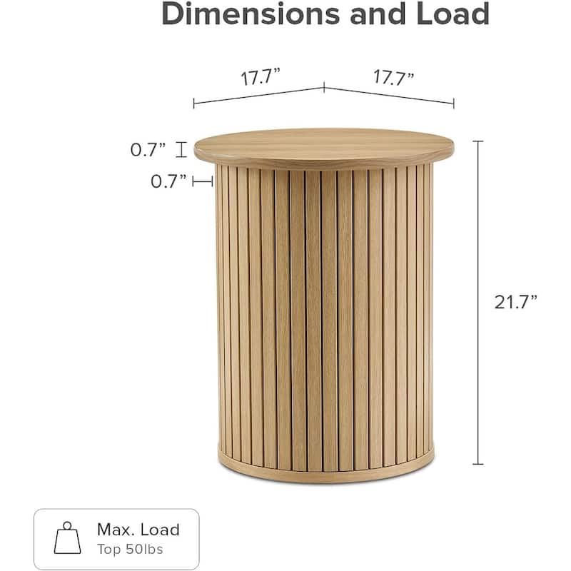 mopio Quin Pedestal Side Table, Tambour Round Fluted End Table