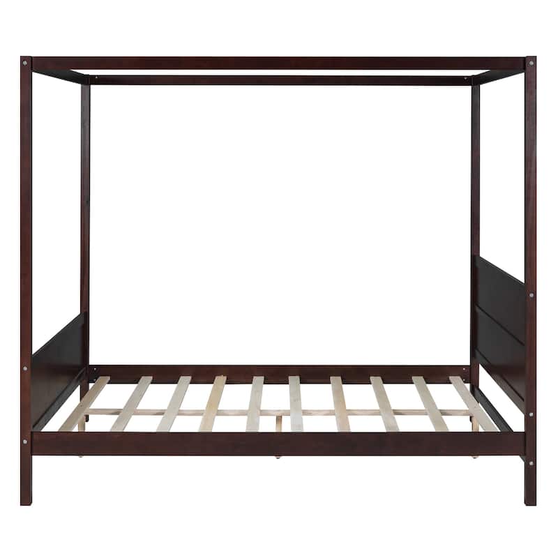 HomeRoots Espresso Inlaid Panels Wood Queen Canopy Bed