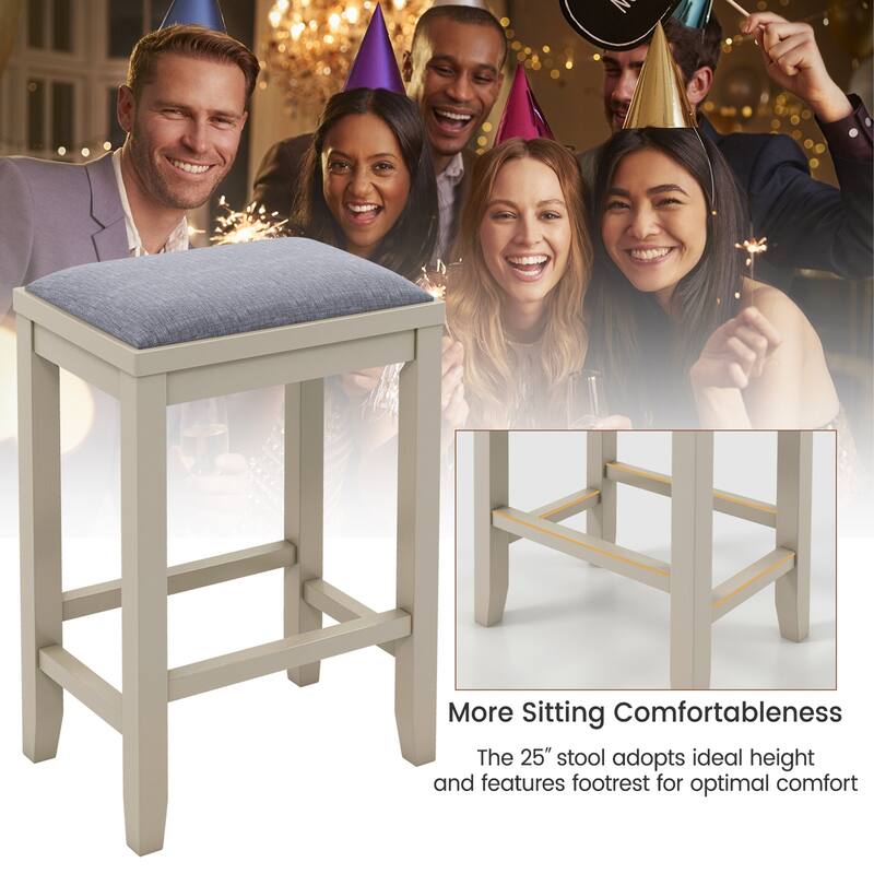 Costway Set of 2 Upholstered Bar Stools Wooden Counter Height Dining
