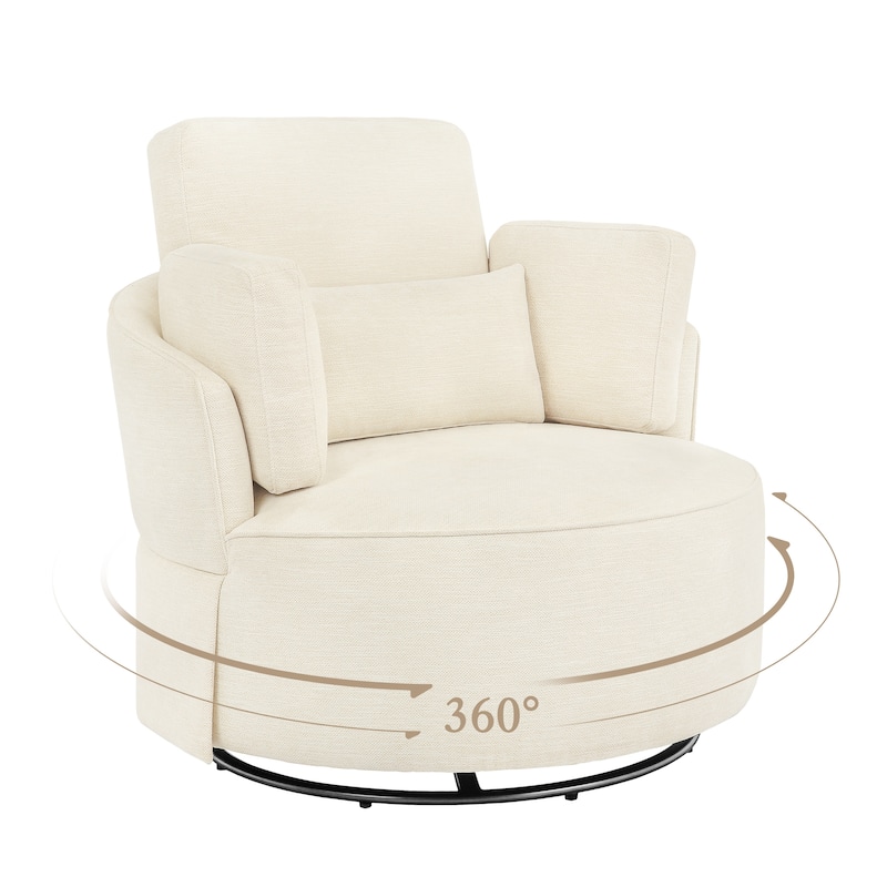 Set of 2 Modern 40.''W Upholstered Comfortable Swivel Barrel Accent Chair with Pillows