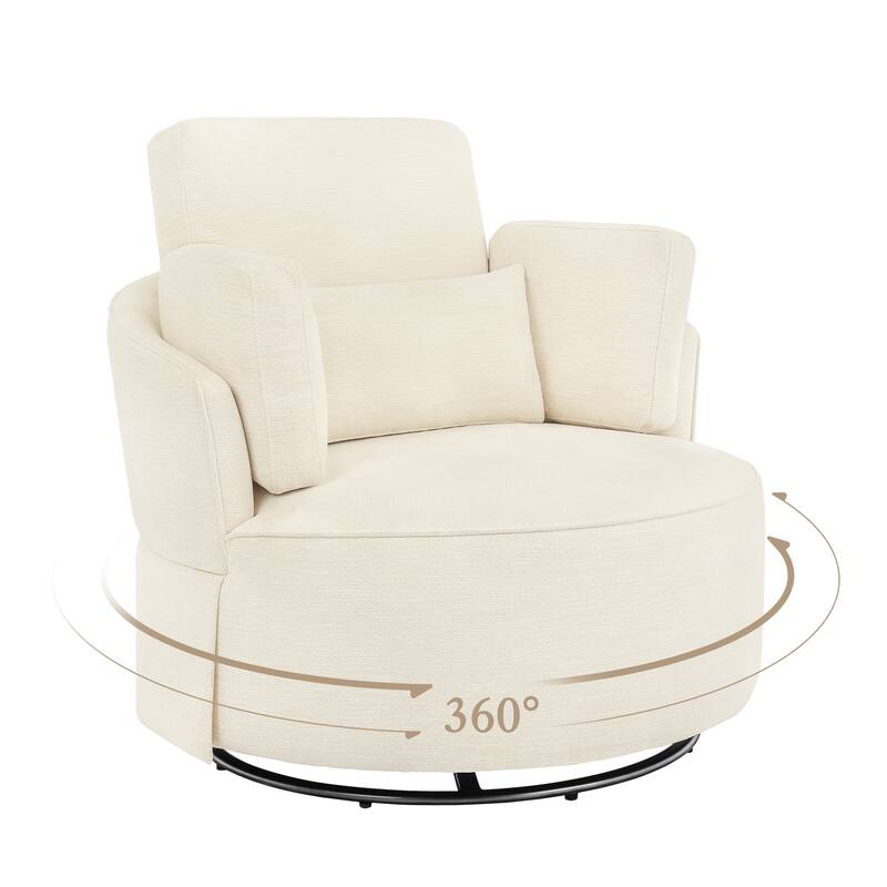 Upholstered Swivel Barrel Accent Chair Metal Frame with Flared Arms and Pillows