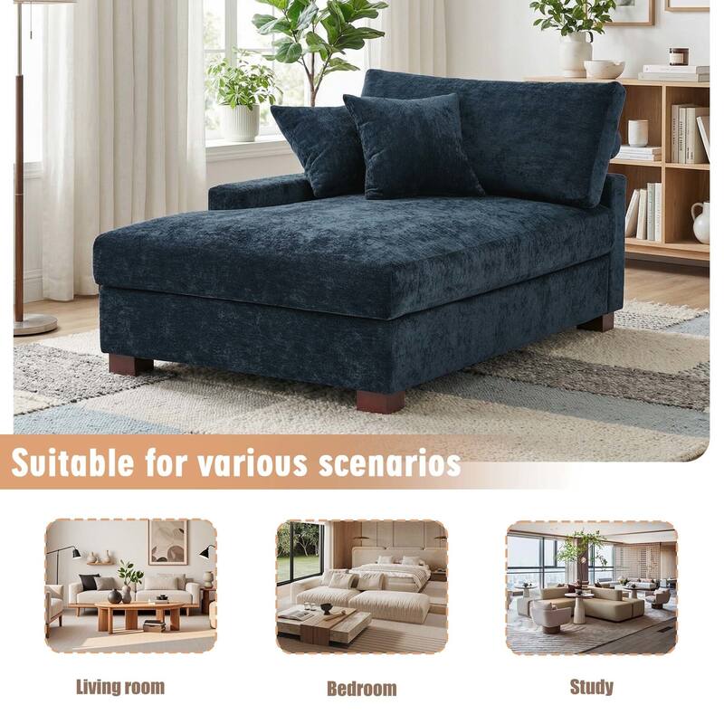 Oversized Chenille Modular Chaise Lounge With Deep Seat