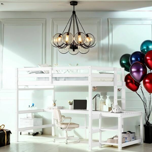 slide 2 of 35, Stylistic Elements Full Loft Bed with Platform with Ladders White
