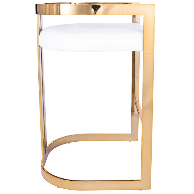Gold Iron Counter Height Bar Stool with Arms and Faux Leather Seat - 19.5” x 19.75” x 28” (D x W x H)