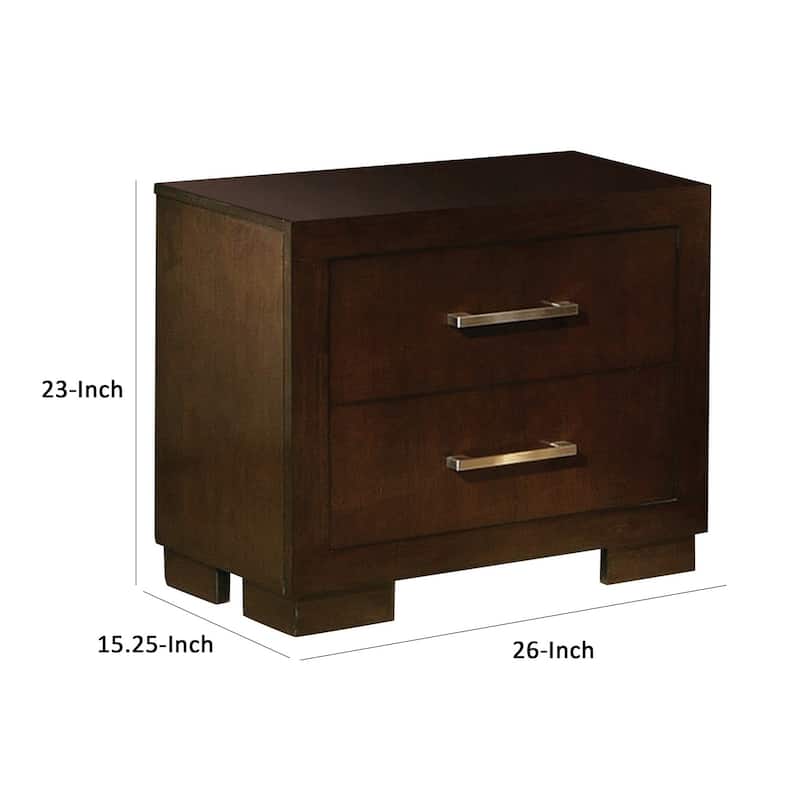 Bela 26 Inch 2 Drawer Nightstand, Felt Lined, Silver Handles, Dark Brown