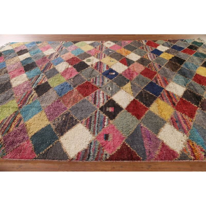 Checkered Geometric Moroccan Oriental Area Rug Handmade Wool Carpet - 9'1" x 12'8"