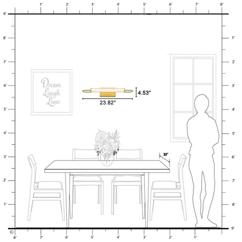 Modern Gold LED Wall Sconce with Cylinder Acrylic Shade Bathroom - W-23.85 in.