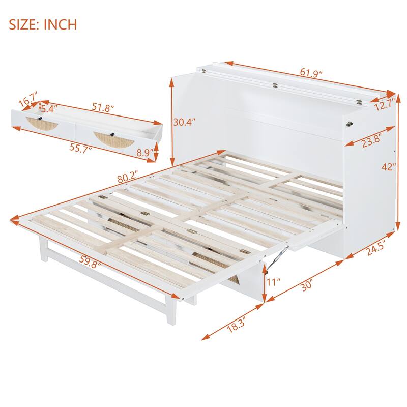 Modern Murphy Bed with Drawer, USB Ports, and Outlets