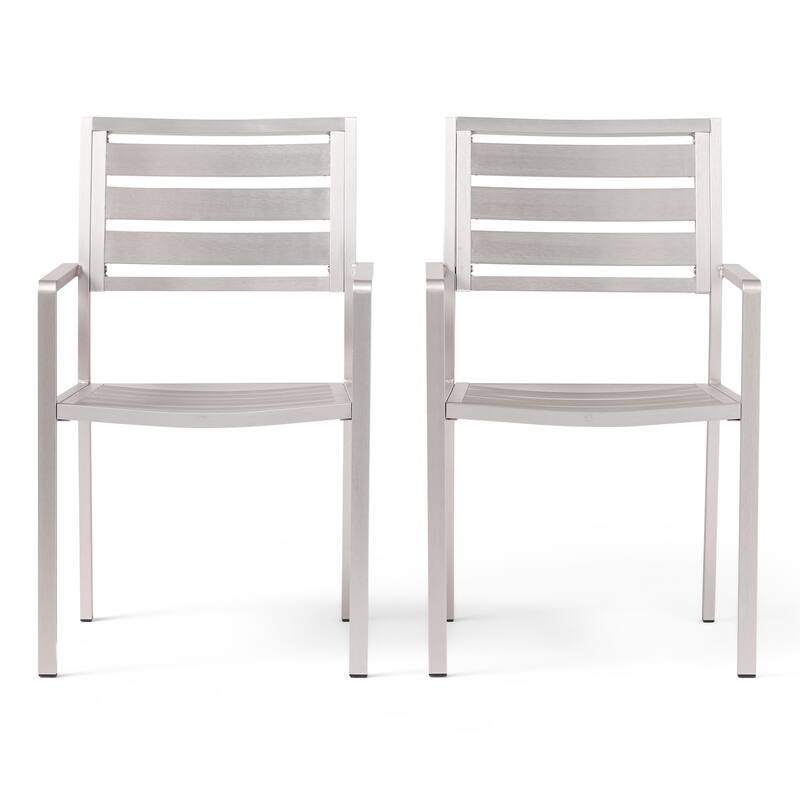 Roomfitters Outdoor Modern Aluminum Dining Chairs, Set of 2, Stylish and Durable Design, Silver
