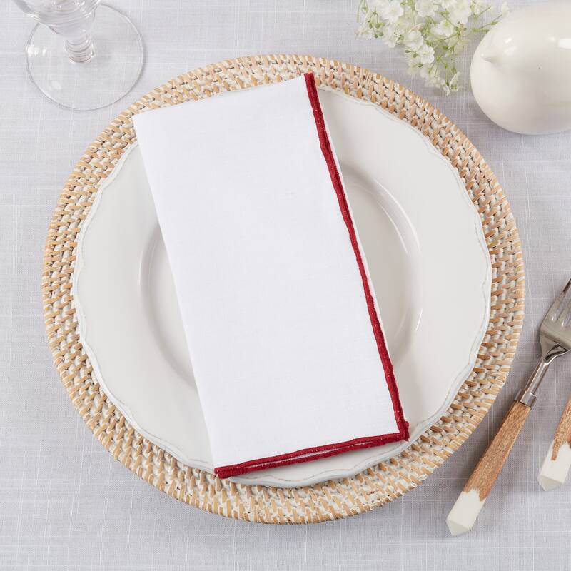 Stonewashed Linen Napkins With Stitched Border Design (Set of 4)