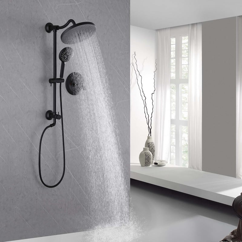 High Pressure 5-Way 10'' Rain Shower Head Black with Handheld Shower Slide Bar