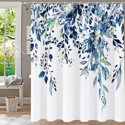 Blue Eucalyptus Shower Curtain, Watercolor Plant Leaves, 72"x72"