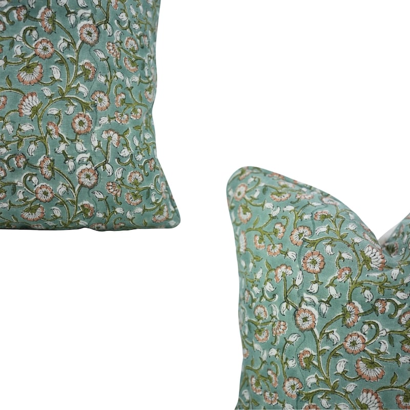 Fabdivine Handmade Floral Block Print Soft Pure Linen Fabric Pipine Pillow Cover Decorative Cushion Case