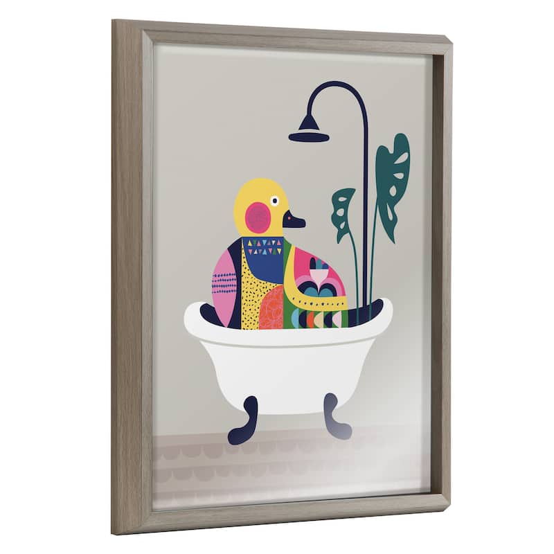 Kate and Laurel Blake Mid Century Modern Duckie in the Tub Framed Printed Glass by Rachel Lee of My Dream Wall - 16x20 - Plastic - Grey