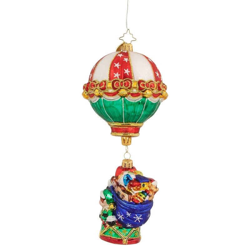 Soaring To Holiday Heights Air Balloon Santa Glass Ornament 1020960