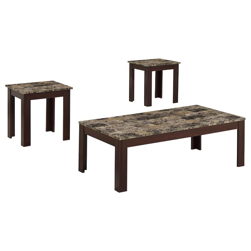 Rhodes 3-piece Faux Marble Top Coffee Table Set - Brown Faux Marble