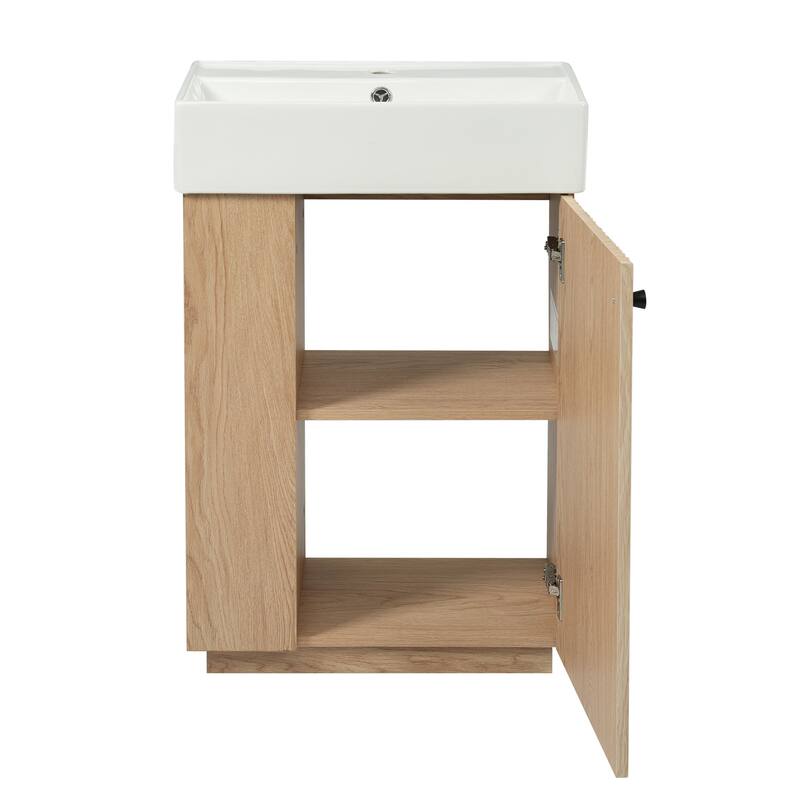 Vertical Stripe Cabinet Freestanding Vanity for Bathroom with Built-in Tissue Holder, Fixed Internal Shelf and Side Compartments