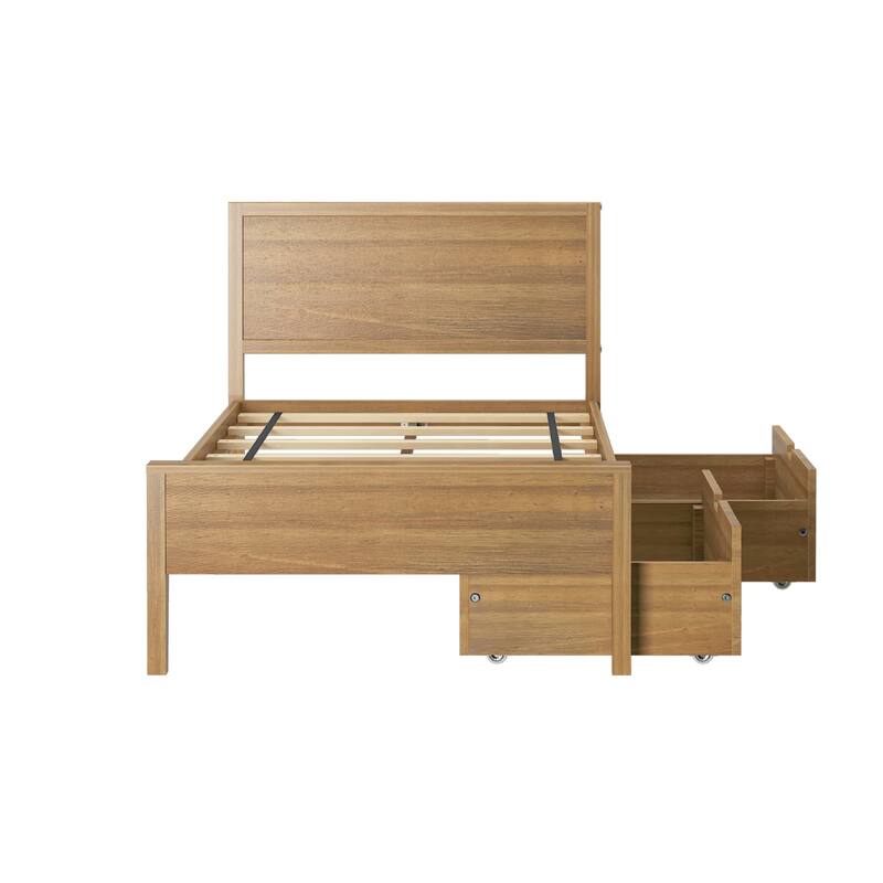 Max and Lily Twin-Size Bed with Panel Headboard and Storage Drawers
