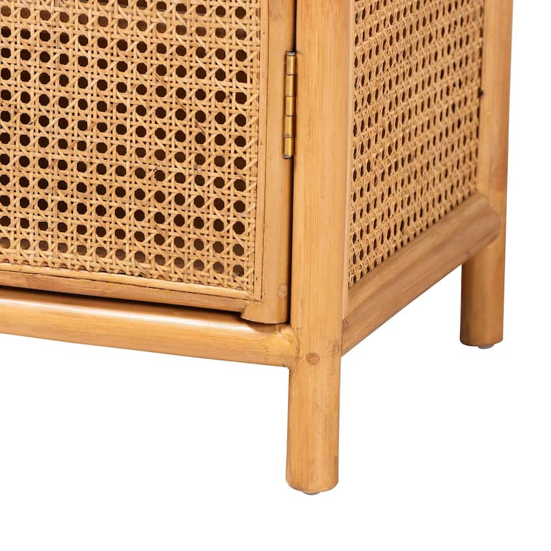 Curacao Modern Bohemian Light Honey Rattan 2-Door Storage Cabinet