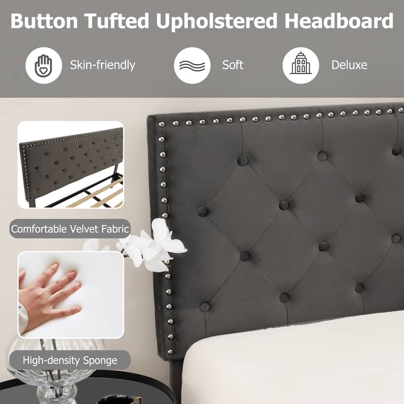Costway Bed Frame Upholstered Platform Bed with Tufted Headboard