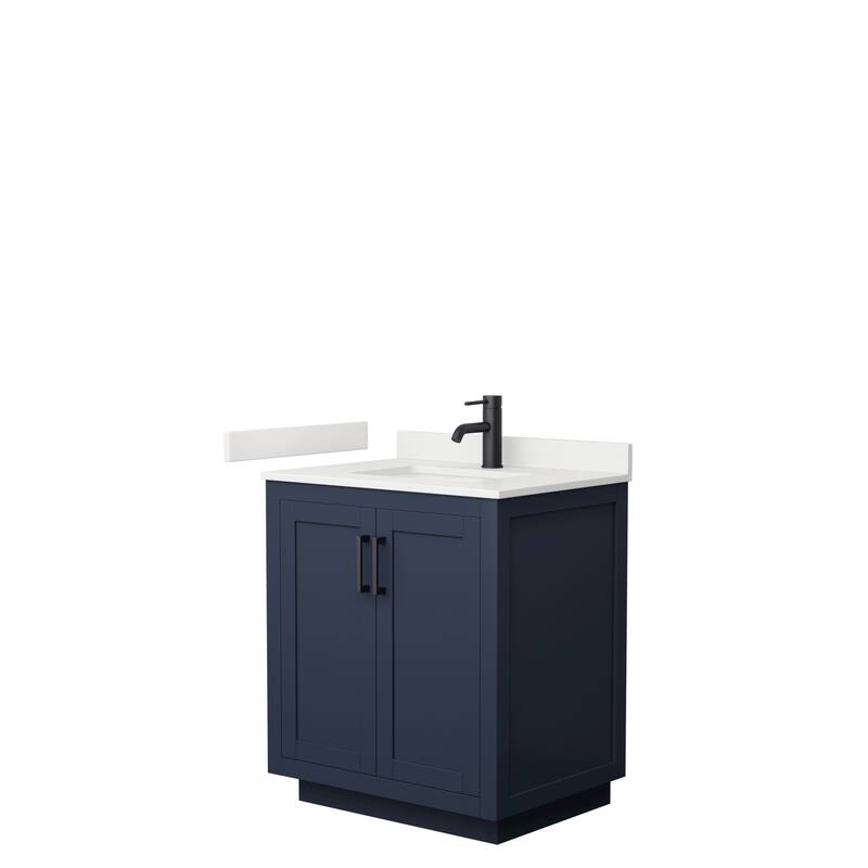Miranda 30-inch Single Vanity, Quartz Top - Dark Blue, Black Trim, White Quartz Top