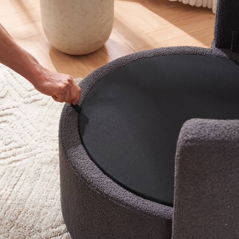 Teddy Fabric Swivel Storage Chair With Back Cushion