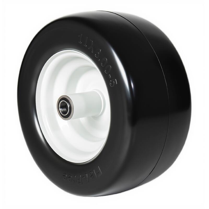 Set of 2 Smooth Tire and Wheel, 11x6-5 Solid Rubbe Riding Lawn Mower Tire, 3/4" Bearing, 5.8" Centered Hub, for Zero Turn Mowers