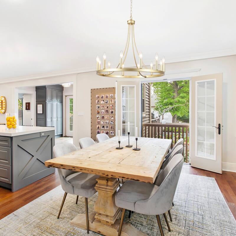 12-Light 26.77-inch Vintage Rustic Wagon Wheel Chandelier for Kitchen