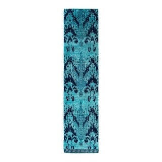 Modern One-of-a-Kind Hand-Knotted Runner Rug - Blue, 2' 6