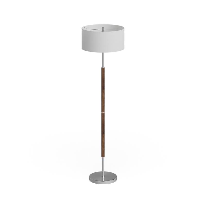 Simone 2-Light Floor Lamp with Fabric Shade - Rustic Oak and Polished Nickel