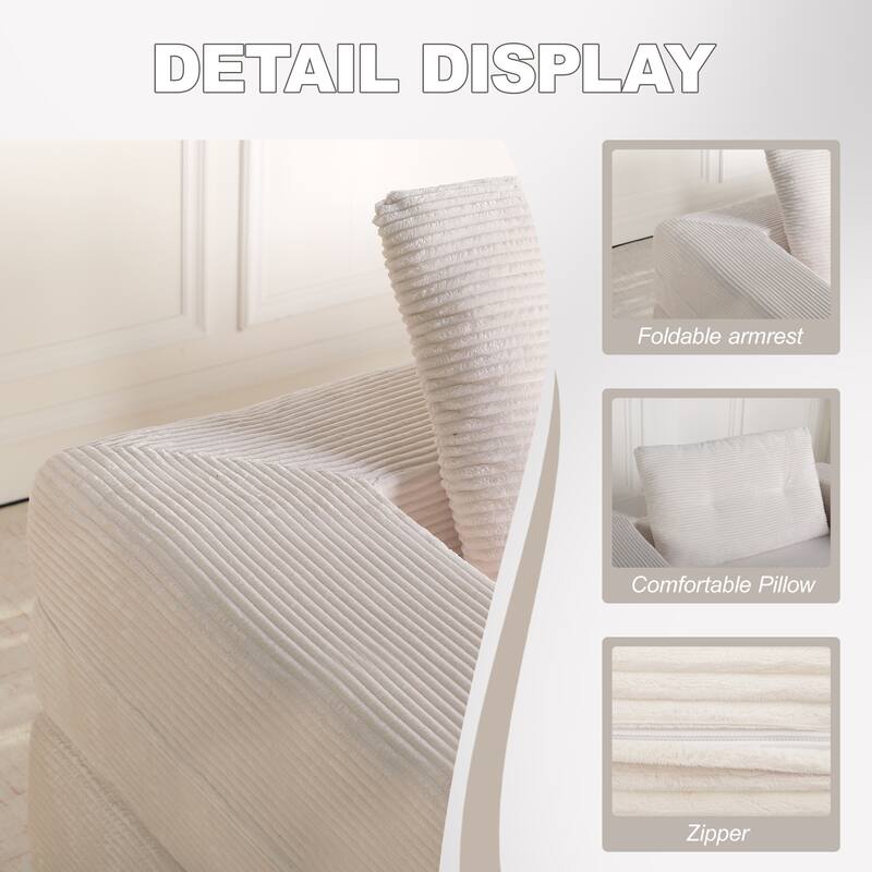 Compression Human Dog Sofa Bed, 3-in-1 Corduroy Floor Couch with Pillow, Folding Lounger for Adults & Pets