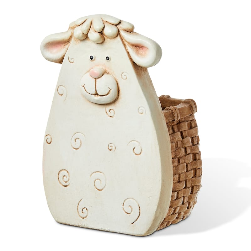 Glitzhome 13"H MGO Cute Sheep Cow Shape Statue Planter Pot Gift