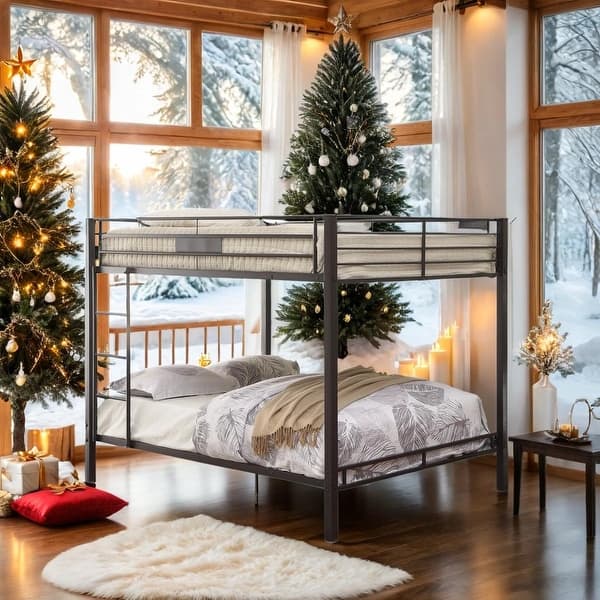 slide 2 of 6, Sandy Black Double Queen Bunk Bed with Built-in Ladder Black