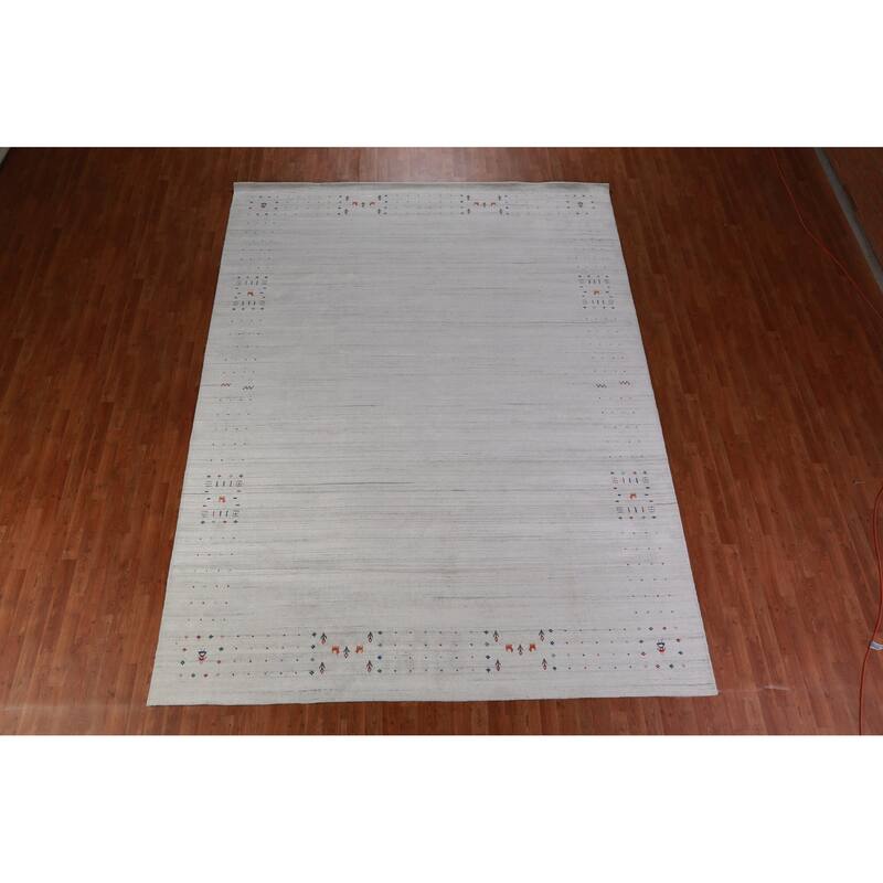 Hand Knotted Oriental 100% Wool Carpet Tribal Stripe Greys & Charcoal Gabbeh Area Rug - 12' 2'' X 9' 1''