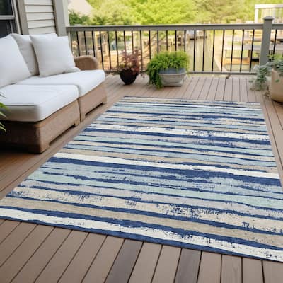Machine Washable Indoor/ Outdoor Chantille Stripe Rug