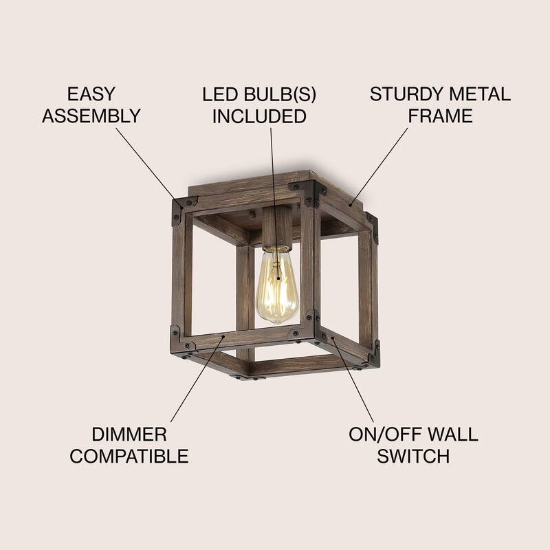Marais 8" Iron Rustic Farmhouse LED Flush Mount, Brown by JONATHAN Y