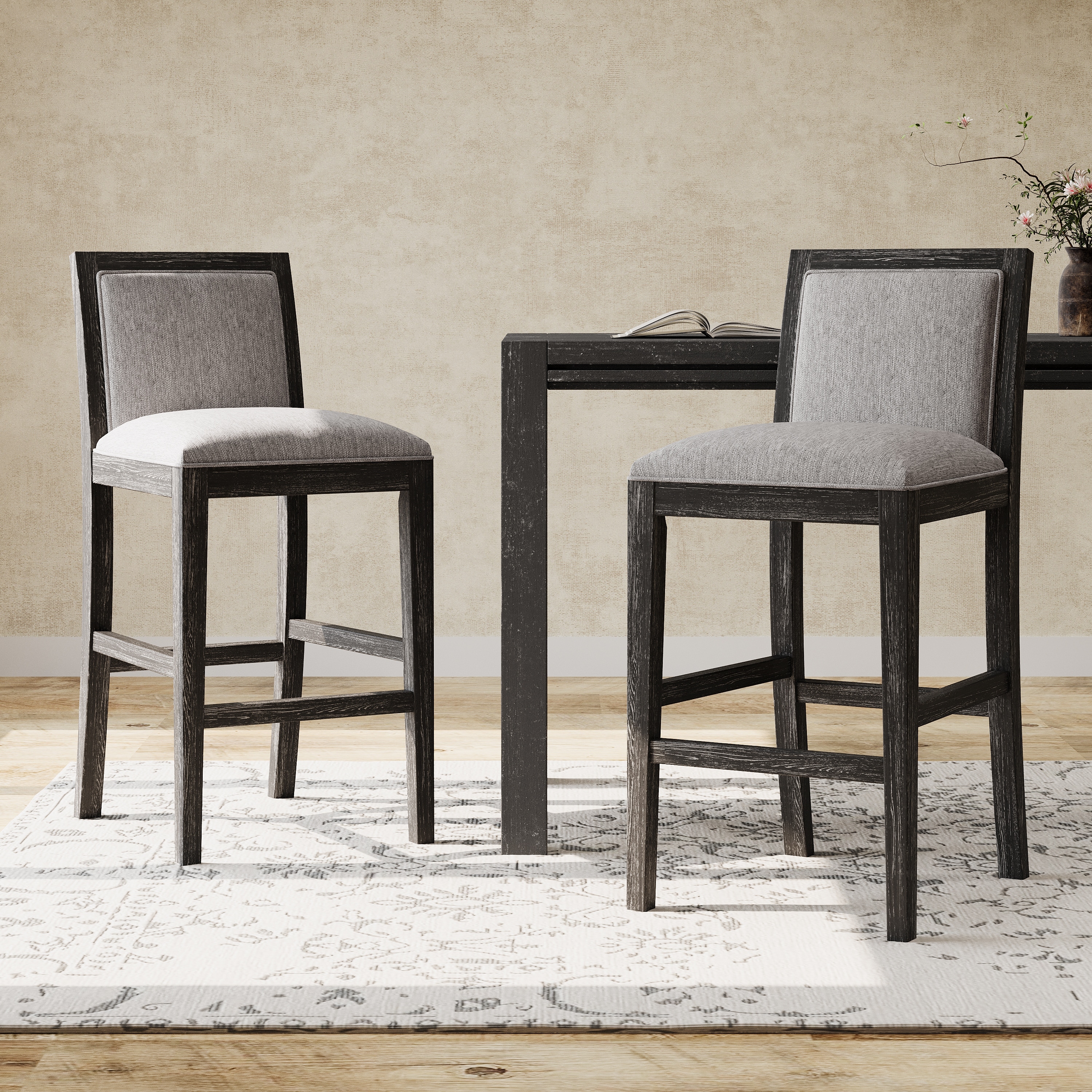 Roomfitters Retro Bar Stools, Set of 2 Upholstered 30.5" Bar Height Chairs with Fabric Cushion and Wood Frame