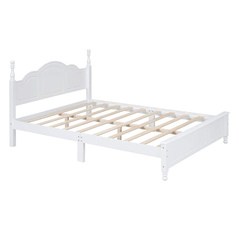 Queen Size Wood Platform Bed Frame,Retro Style Four Poster Bed
