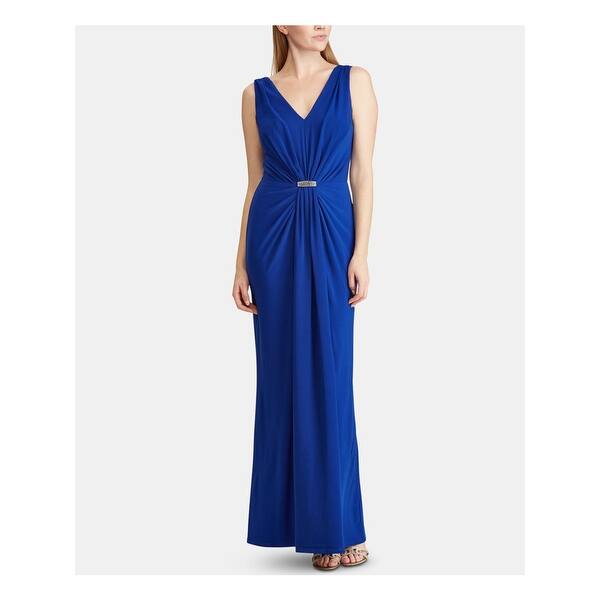 Ralph Lauren Womens Blue Sleeveless Maxi Sheath Formal Dress Size 14 Overstock 31989097 Blue flared dress with round neckline and short sleeves. overstock com