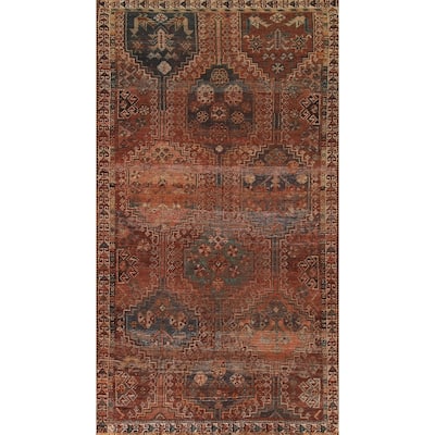 Distressed Qashqai Persian Antique Area Rug Hand-Knotted Wool Carpet - 4'1"x 8'2"