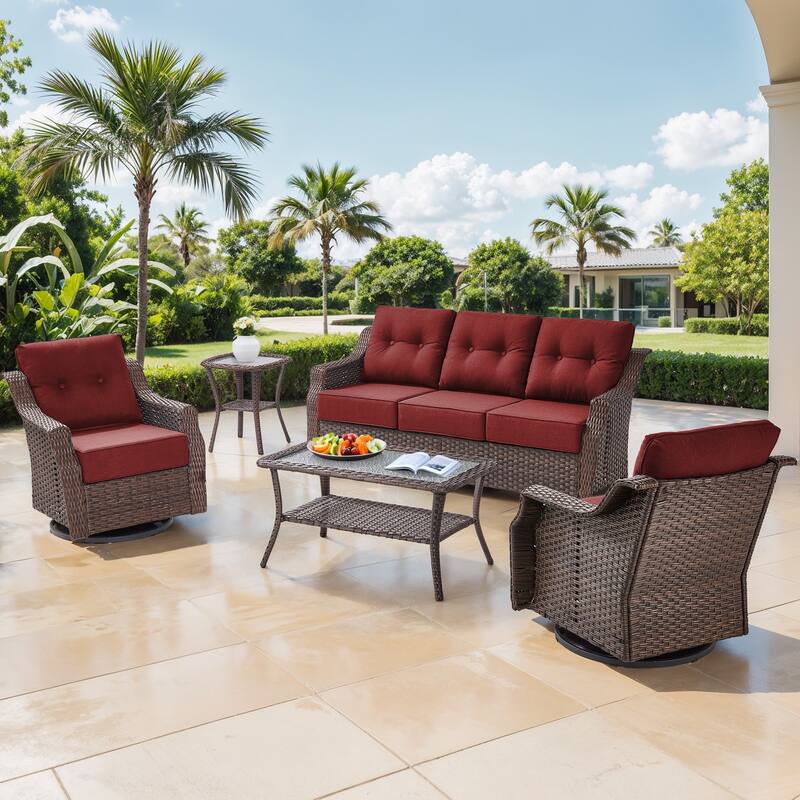 Gymojoy Wicker Patio Furniture Sofa Set, 6-Inch Ultra Thick Cushioned 360°Swivel Glider Chairs & Sofa Set