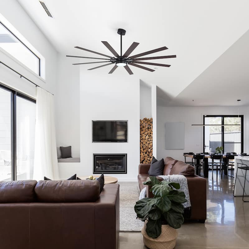 72"/80" Large Windmill Ceiling Fan with Light and Remote(12 Reversible Blades)