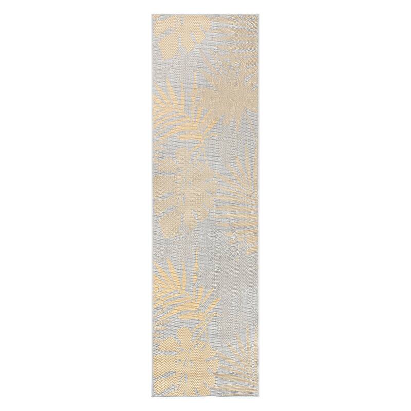 Contemporary Tropical Leaves Indoor/Outdoor Flatweave Waterproof Backyard Patio Area Rug