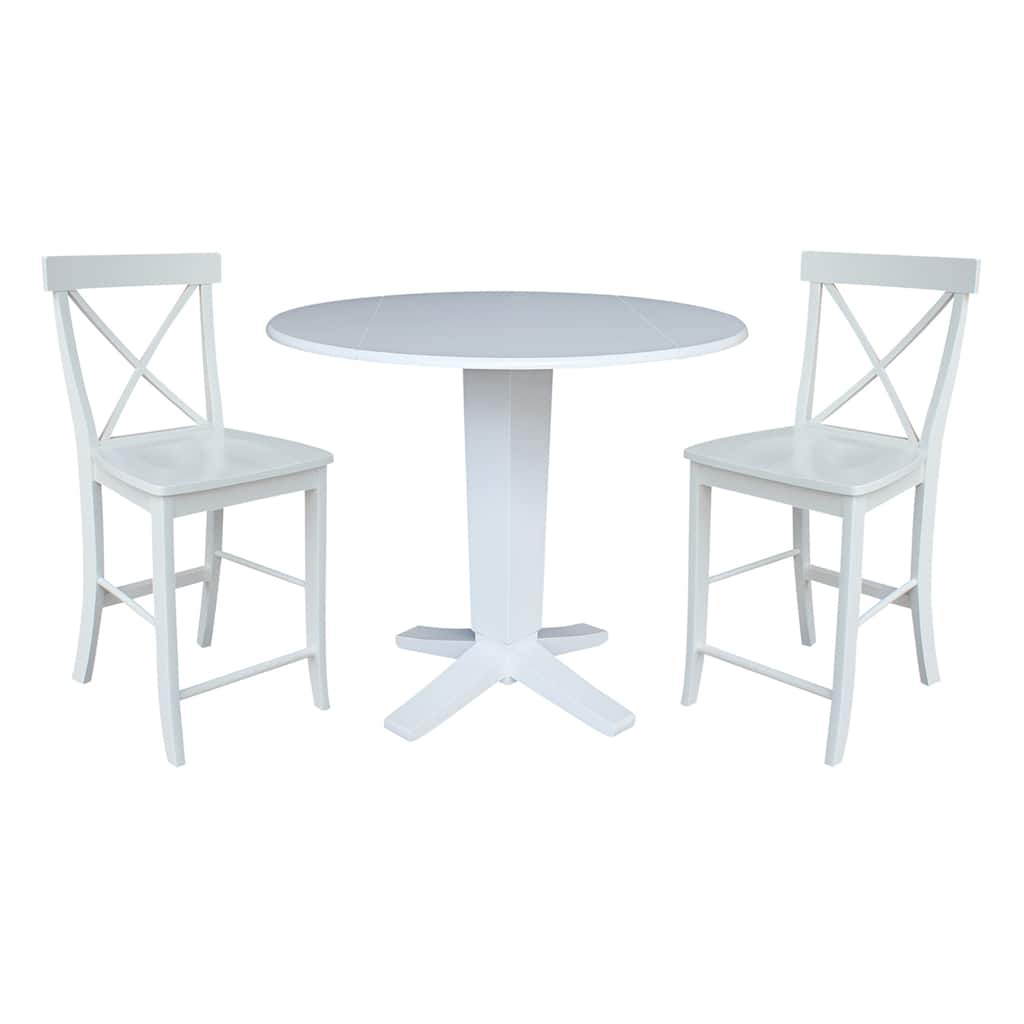 42 in Round Drop Leaf Counter Height Dining Table with Stools in White