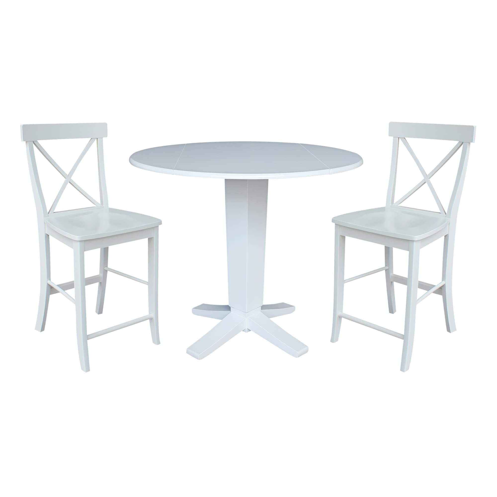 42 in Round Drop Leaf Counter Height Dining Table with Stools in White