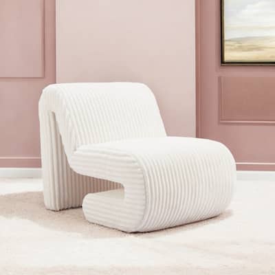 HomeRoots White Corduroy Contemporary Shaped Lounge Chair - 27.6" X 37" X 26.4"