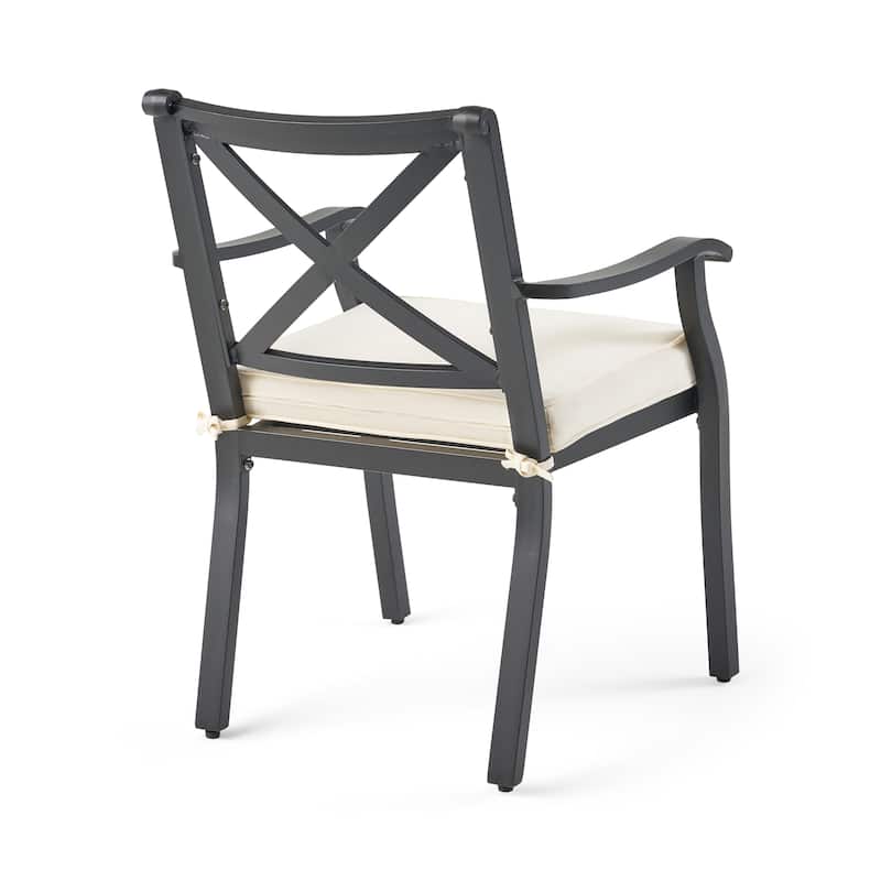 Roomfitters Outdoor Aluminum Armchairs with X-Back Design and Cushions, Black+Ivory