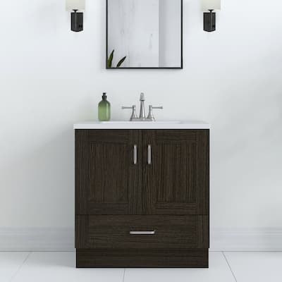 Spring Mill Cabinets Noelani 30" Bathroom Vanity With 2-Door Cabinet, Drawer, and White Sink Top
