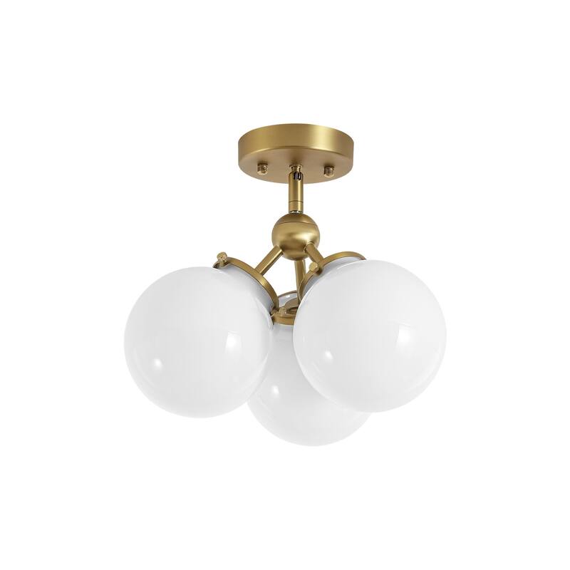 3-Light 14.2" W Mid-Century Modern Brushed Gold Chandelier with Opal Glass Bubble Globe Shades for Living Room, Bedroom